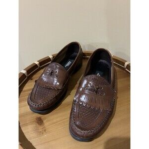 Hush Puppies Mens Loafers Size 7.5M Brown Leather  Weave